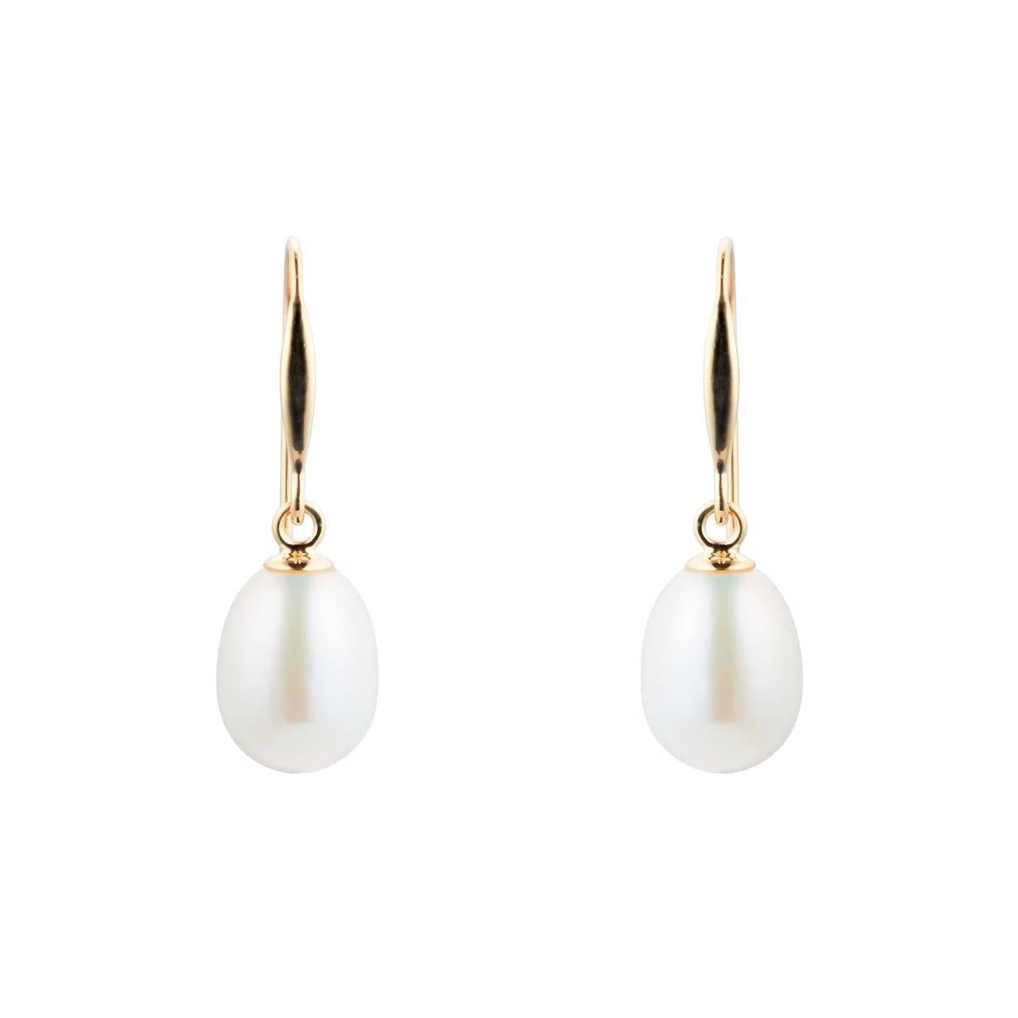 9ct Yellow Gold 7mm Freshwater Pearl Drop Earrings