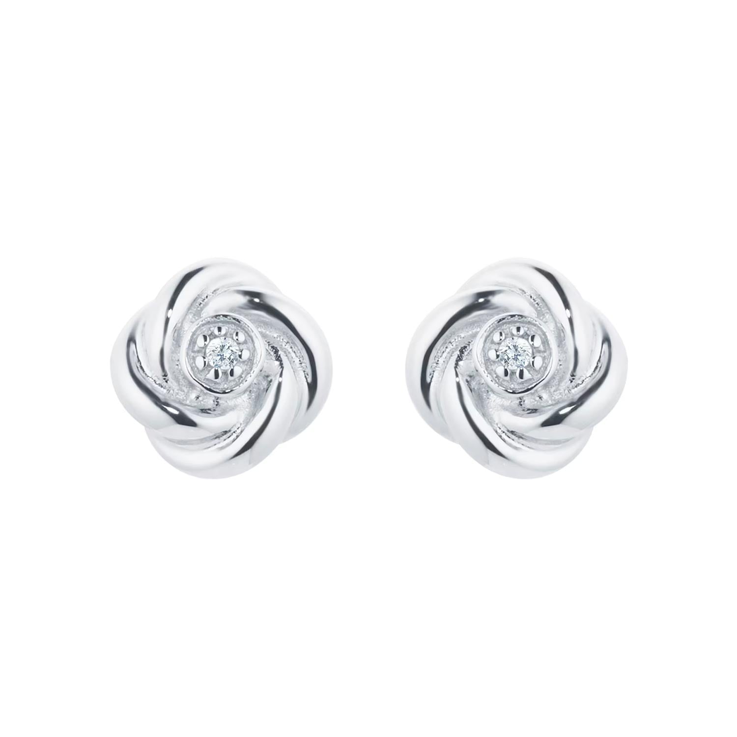 9ct White Gold 0.01cttw Diamond Flower Stud Earrings