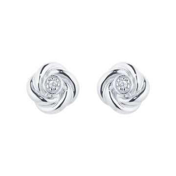 9ct White Gold 0.01cttw Diamond Flower Stud Earrings