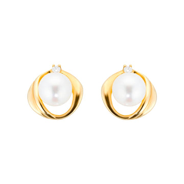 9ct Yellow Gold Fluid Pearl 0.04ct Stud Earrings