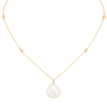 18ct Yellow Gold 0.10cttw Diamond & Baroque Pearl Pendant