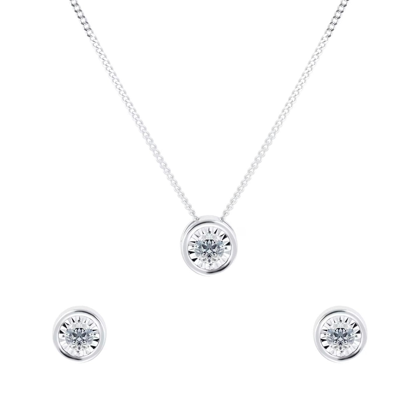 9ct White Gold 0.20cttw Diamond Illusion Jewellery Set