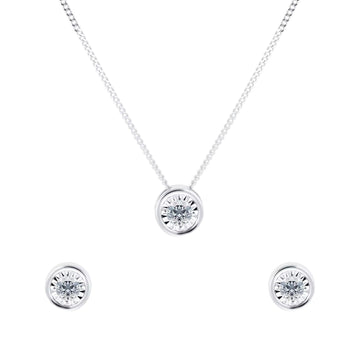 9ct White Gold 0.20cttw Diamond Illusion Jewellery Set