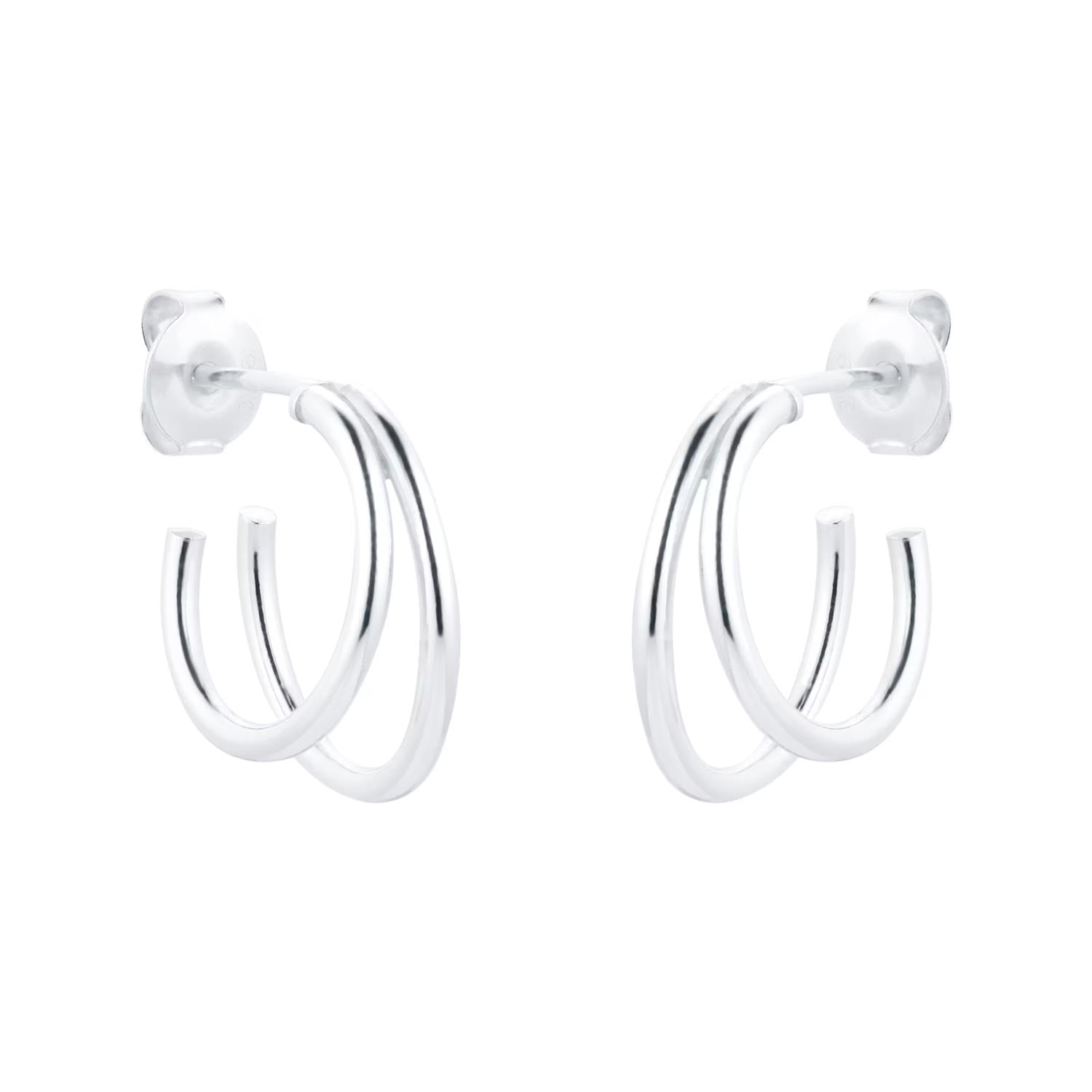 Silver Double Wire Hoop Earrings