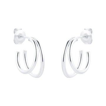 Silver Double Wire Hoop Earrings