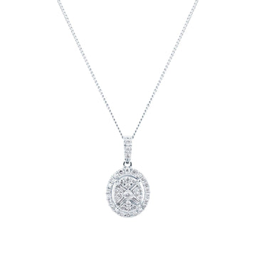 9ct White Gold 0.25ct Diamond Oval Cluster Pendant