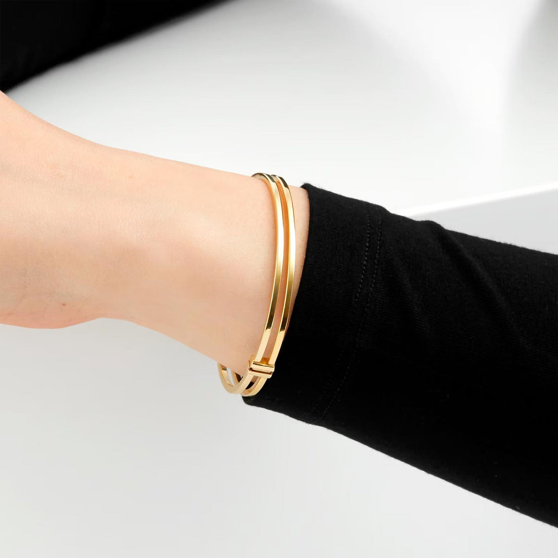 9ct Yellow Gold Double Square Tube Bangle