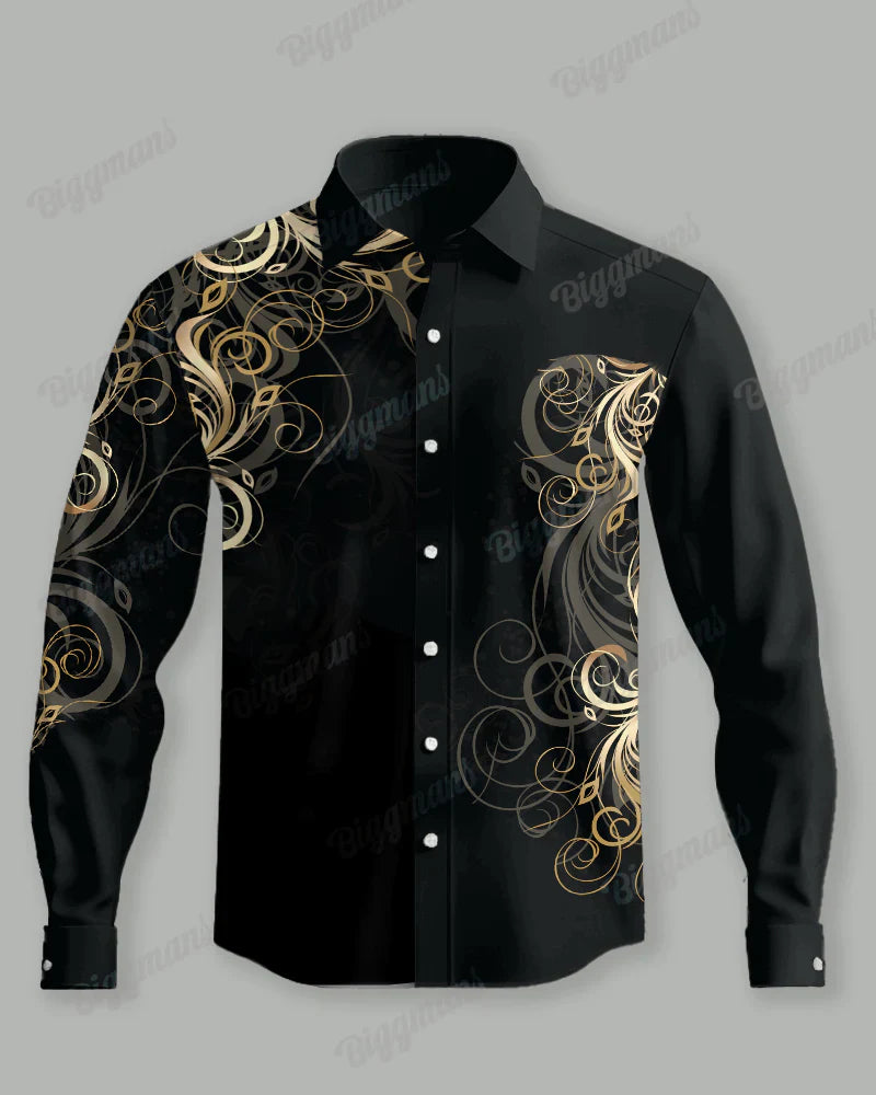 Men's Large Size Retro Pattern Lapel Casual Long Sleeve Shirt Secondary image