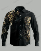 Men's Large Size Retro Pattern Lapel Casual Long Sleeve Shirt