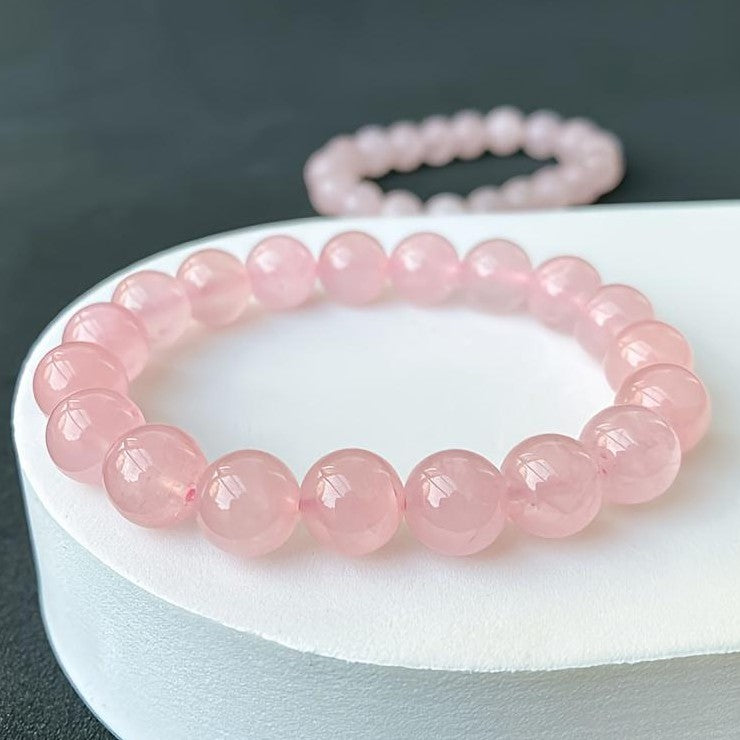 Elastic Natural Rose Quartz Beaded Bracelet
