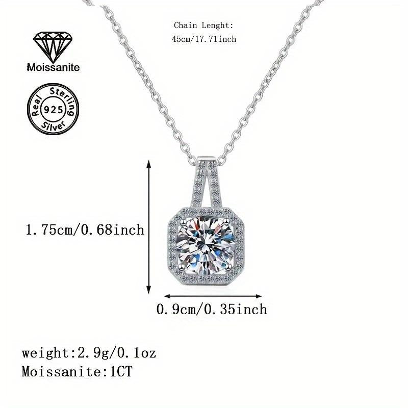 S925 Necklace Moissanite Princess Square Sugar Bag Pendant Necklace