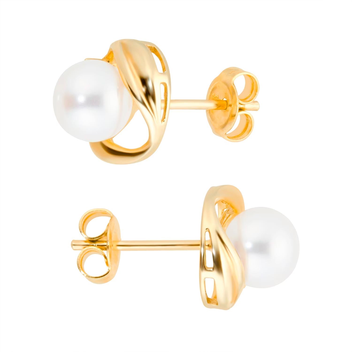 9ct Yellow Gold Fluid Pearl 0.04ct Stud Earrings