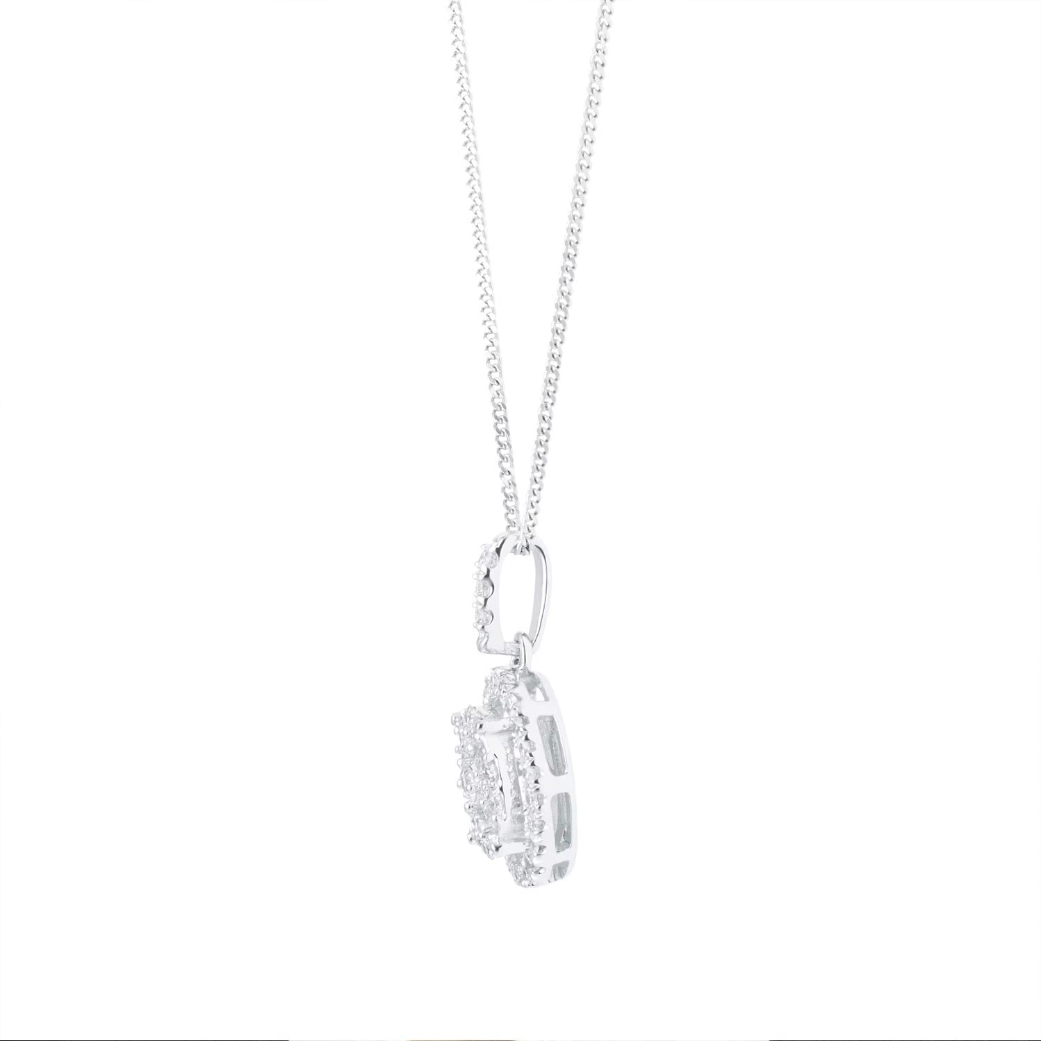 9ct White Gold 0.25ct Diamond Oval Cluster Pendant