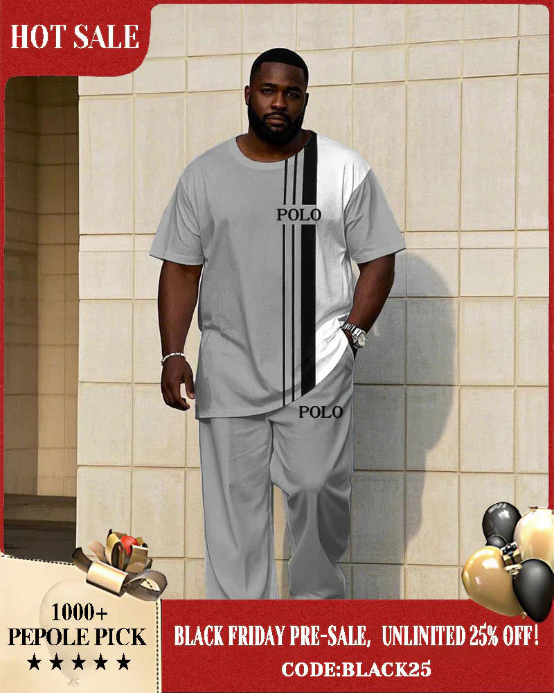 Men's Big & Tall White & Grey Colorblock Short-sleeved T-shirt Trousers Set Main image