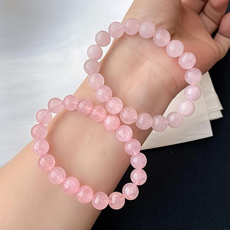 Elastic Natural Rose Quartz Beaded Bracelet