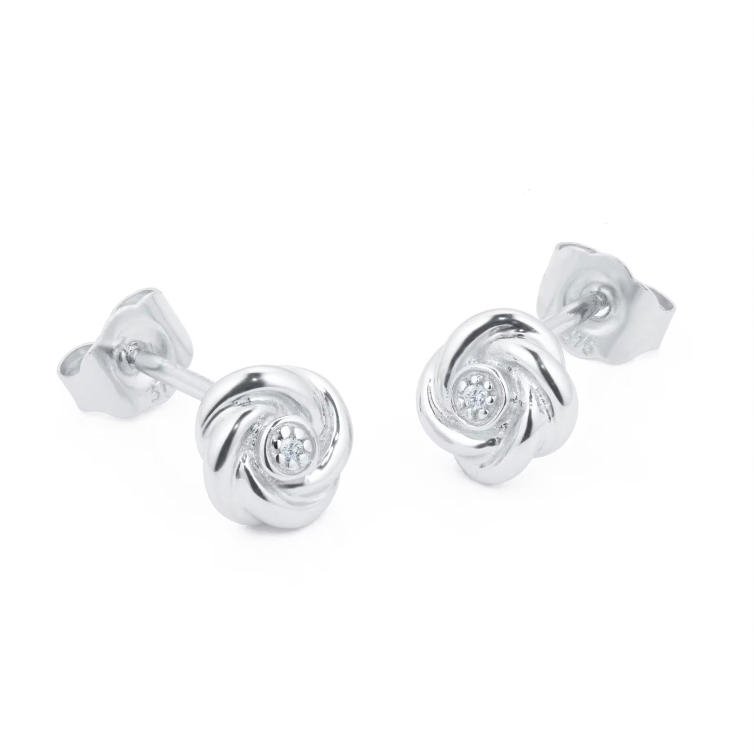 9ct White Gold 0.01cttw Diamond Flower Stud Earrings