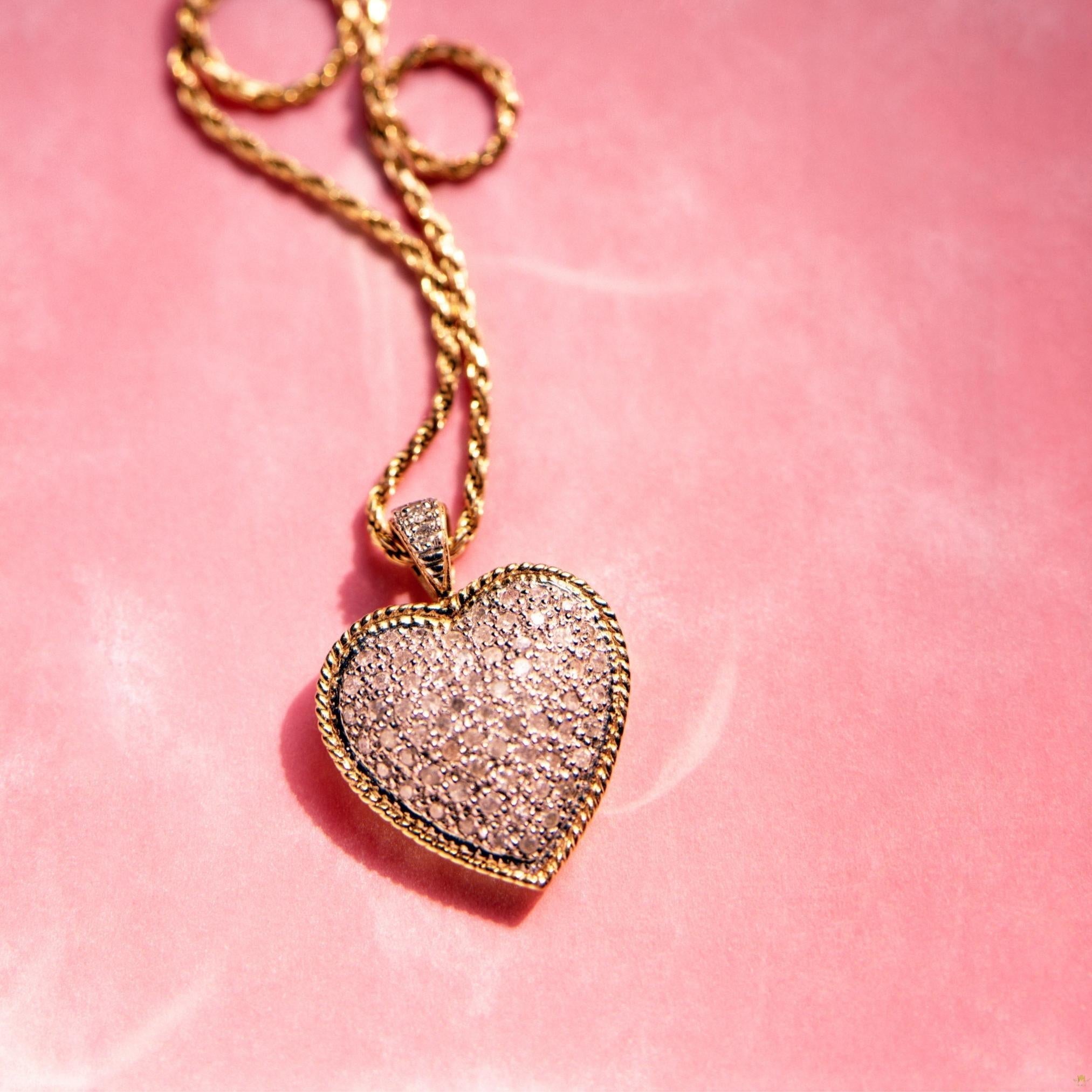 White Zarcone 18K Yellow Gold Heart Pendant Only