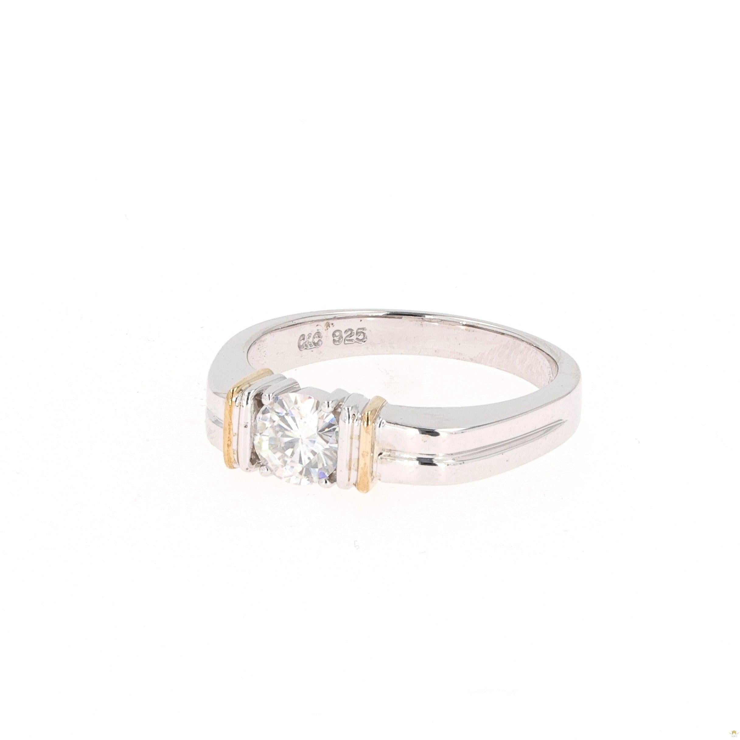 0.80 CTW   Round  Moissanite Solitaire Men’s Band in Two-Tone Silver