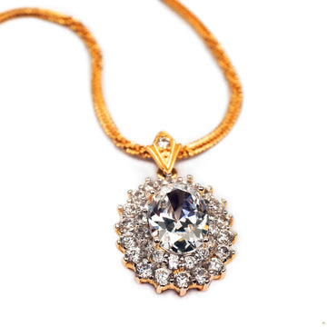 White Zarcone Oval Shape 18K Yellow Gold Pendant Only for Women