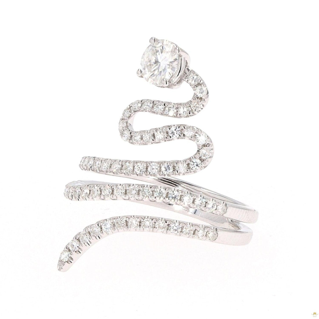 1.14 CTW   Round  Moissanite Swirl Statement Ring in 14K White Gold