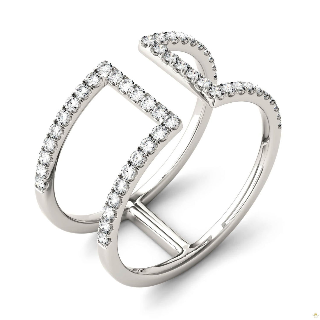 0.50 CTW   Round Moissanite Geometric Ring in 14K White Gold