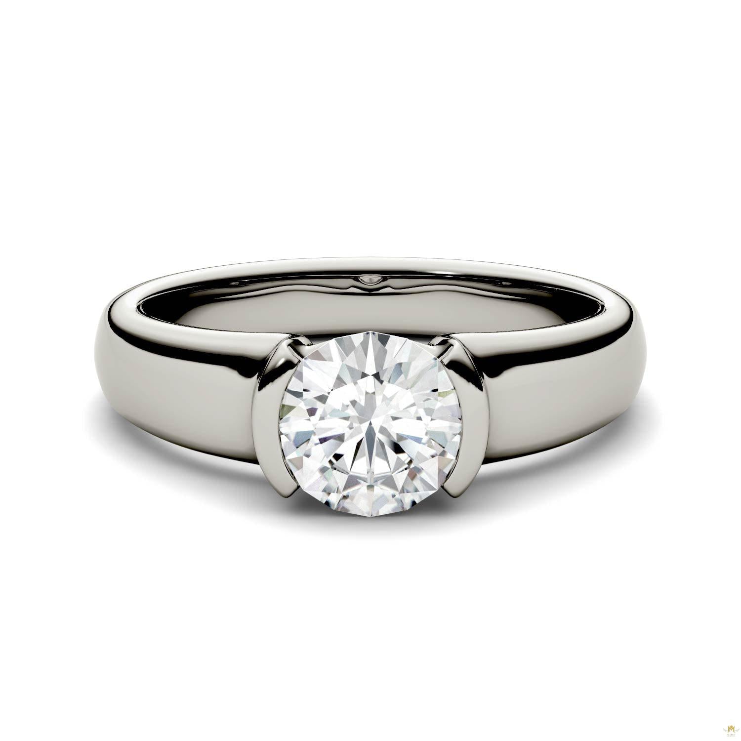 1.00 CTW   Round Moissanite Engagement Ring in 14K White Gold