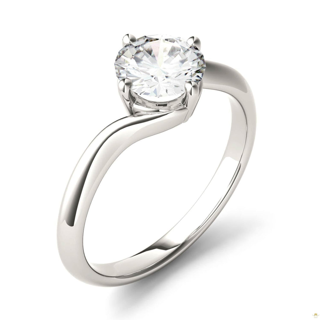 1.00 CTW   Round Moissanite Bypass Ring in 14K White Gold