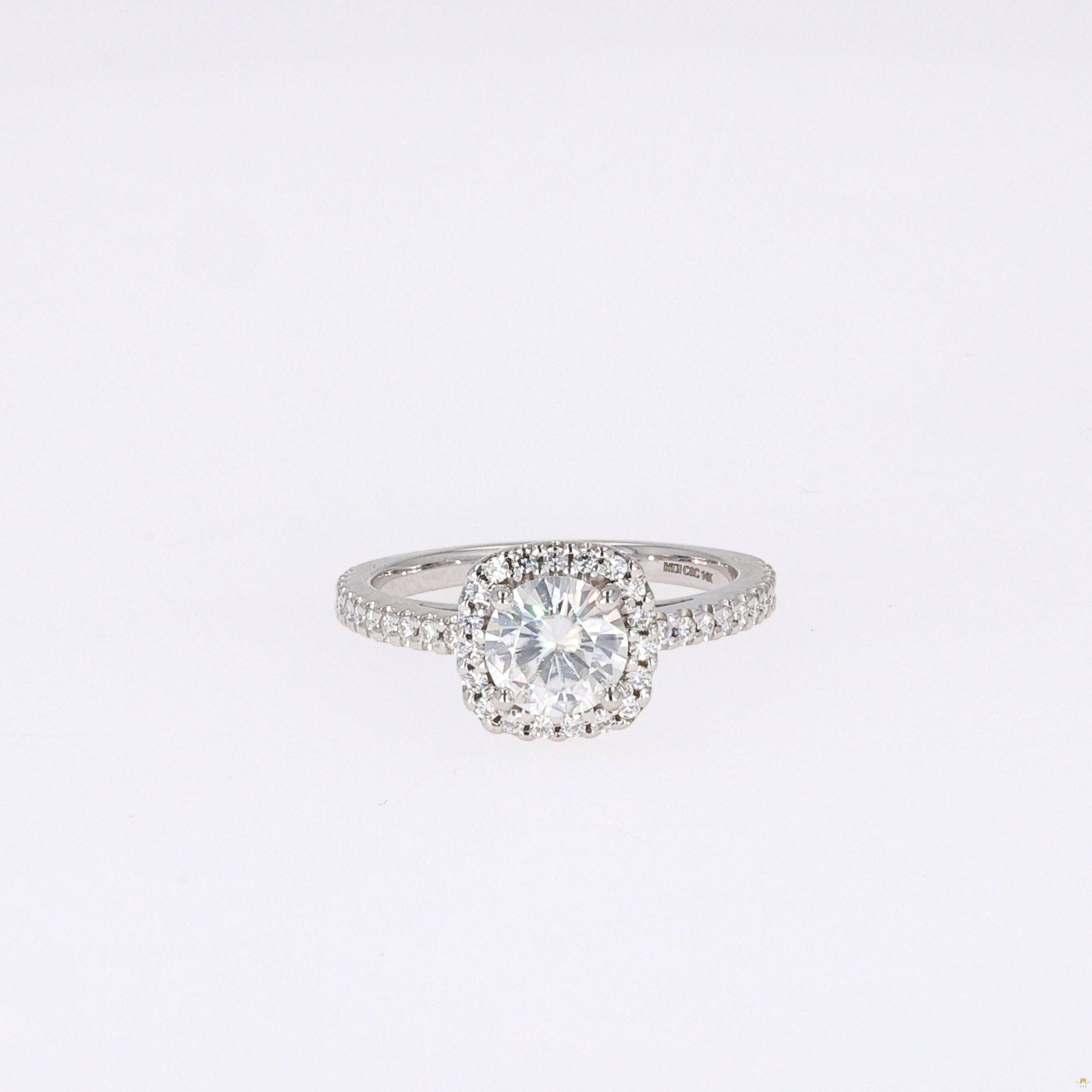 1.41 CTW   Round Near-Colorless Moissanite Halo Ring in 14K White Gold
