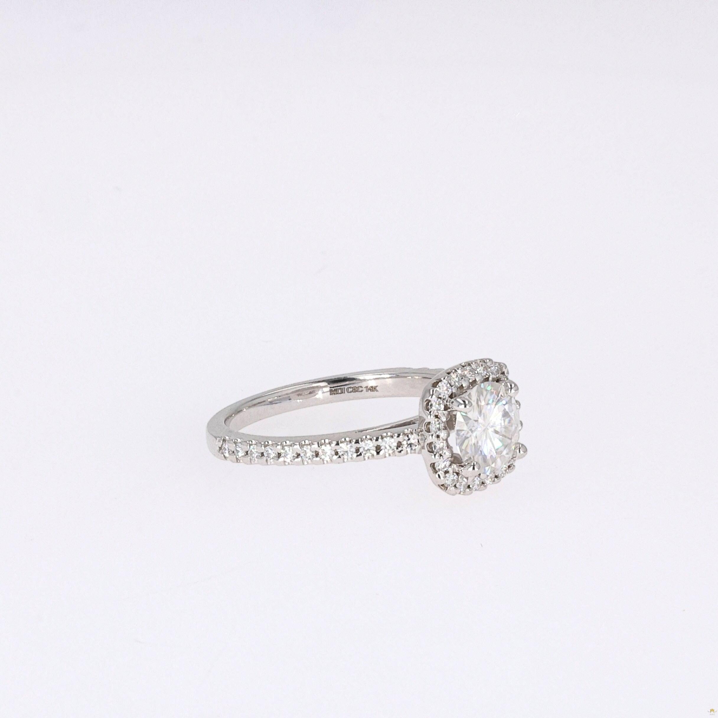 1.41 CTW   Round Near-Colorless Moissanite Halo Ring in 14K White Gold
