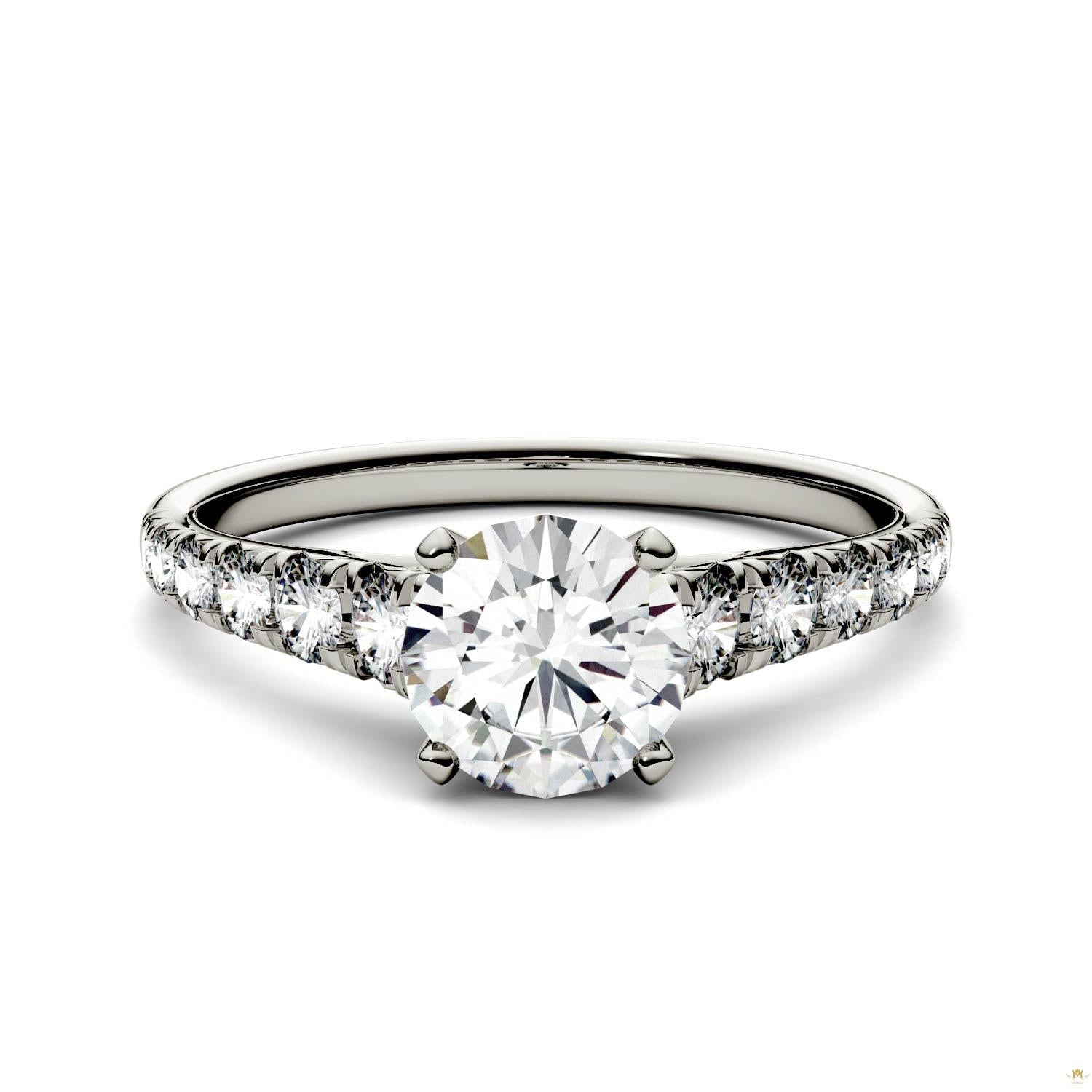 1.29 CTW   Round Moissanite Engagement Ring in 14K White Gold