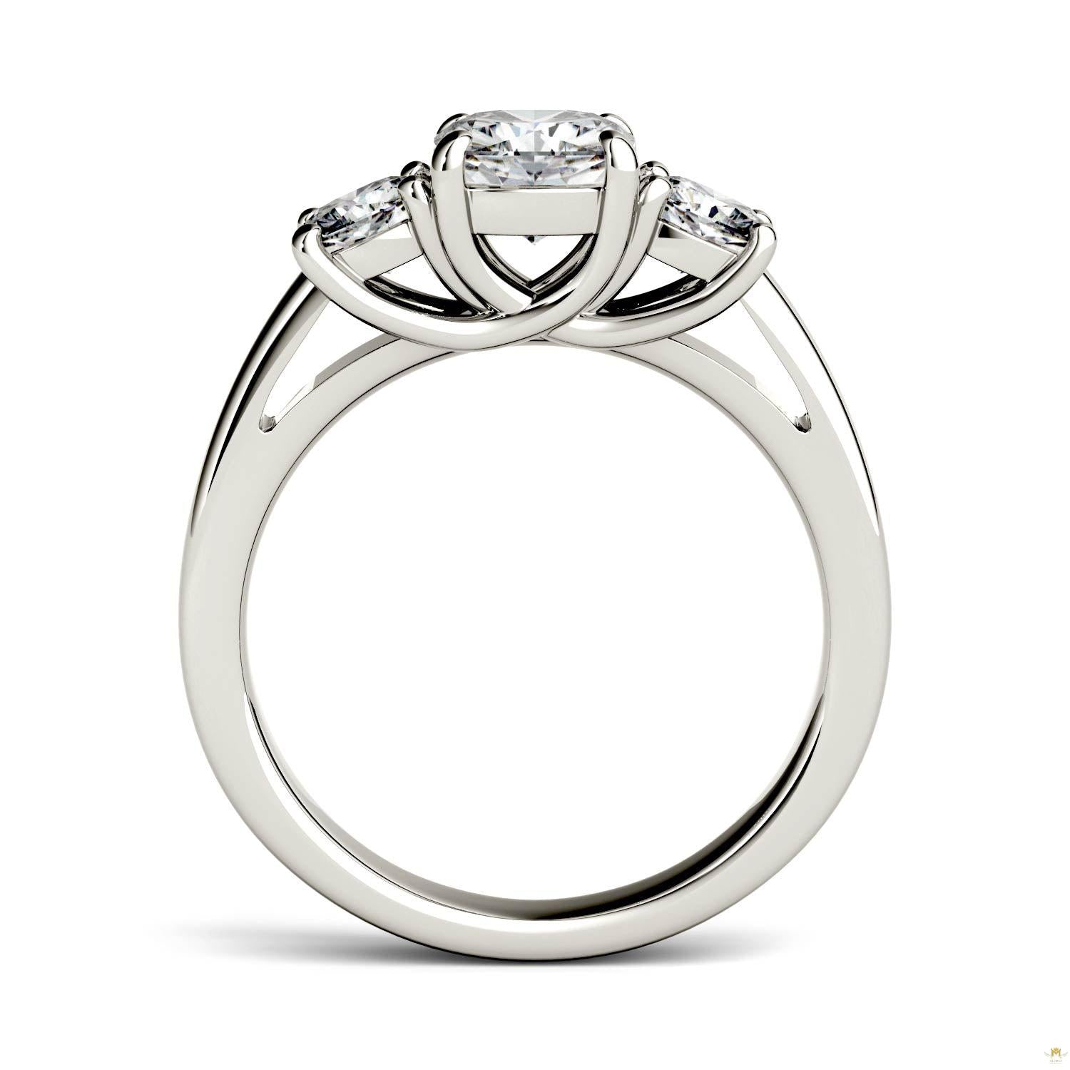 1.76 CTW   Cushion Moissanite Three Stone Ring in 14K White Gold