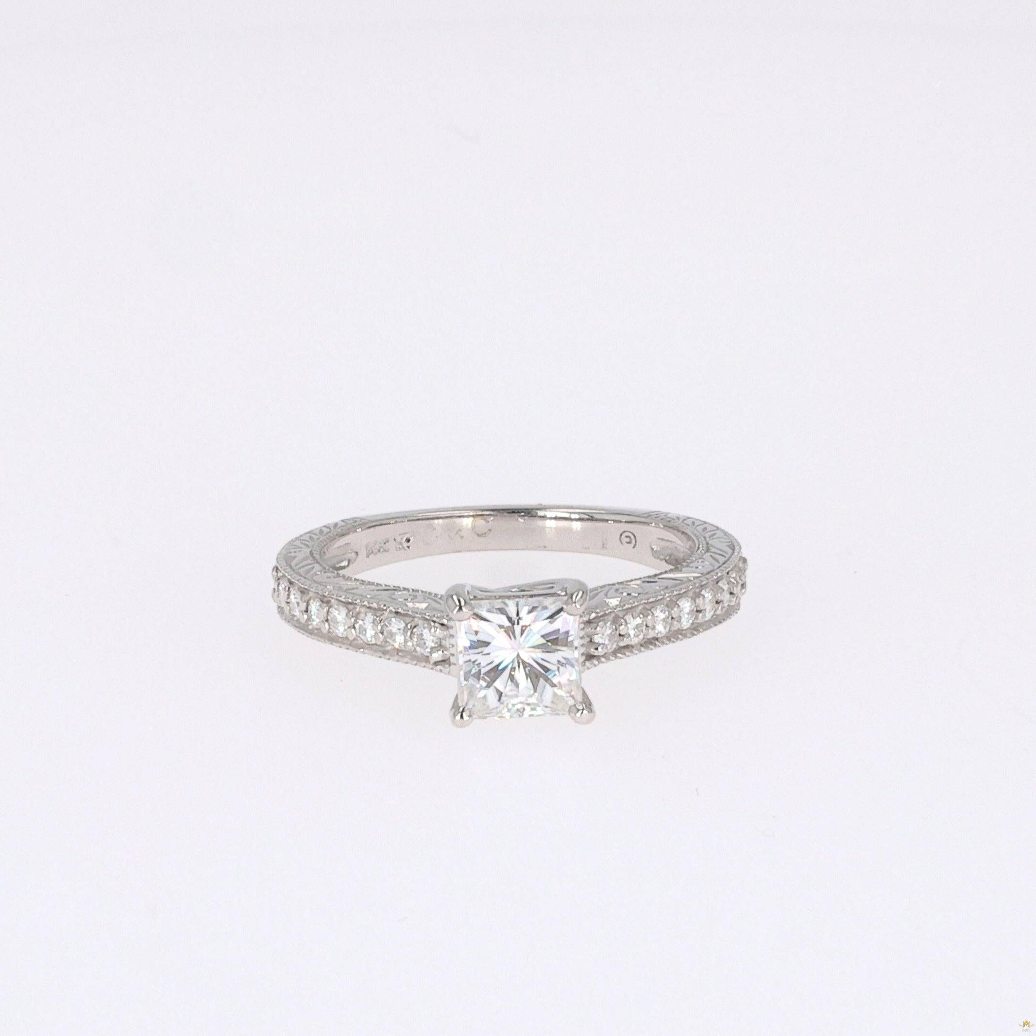 1.94 CTW   Square Near-Colorless Moissanite Side-Stone Ring in 14K White Gold