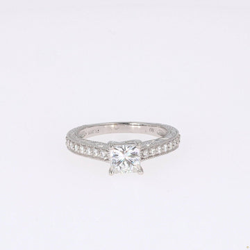 1.94 CTW   Square Near-Colorless Moissanite Side-Stone Ring in 14K White Gold