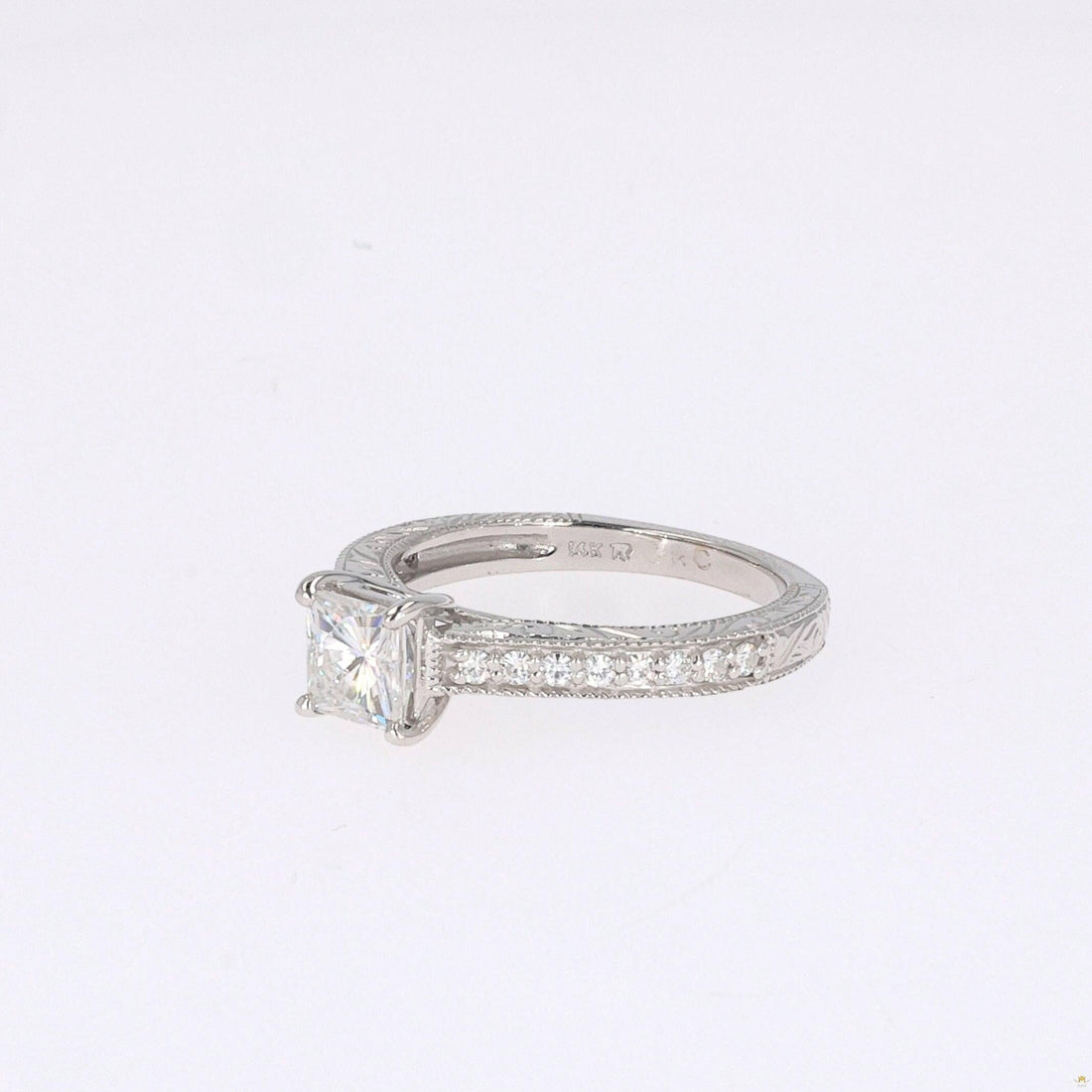 1.94 CTW   Square Near-Colorless Moissanite Side-Stone Ring in 14K White Gold