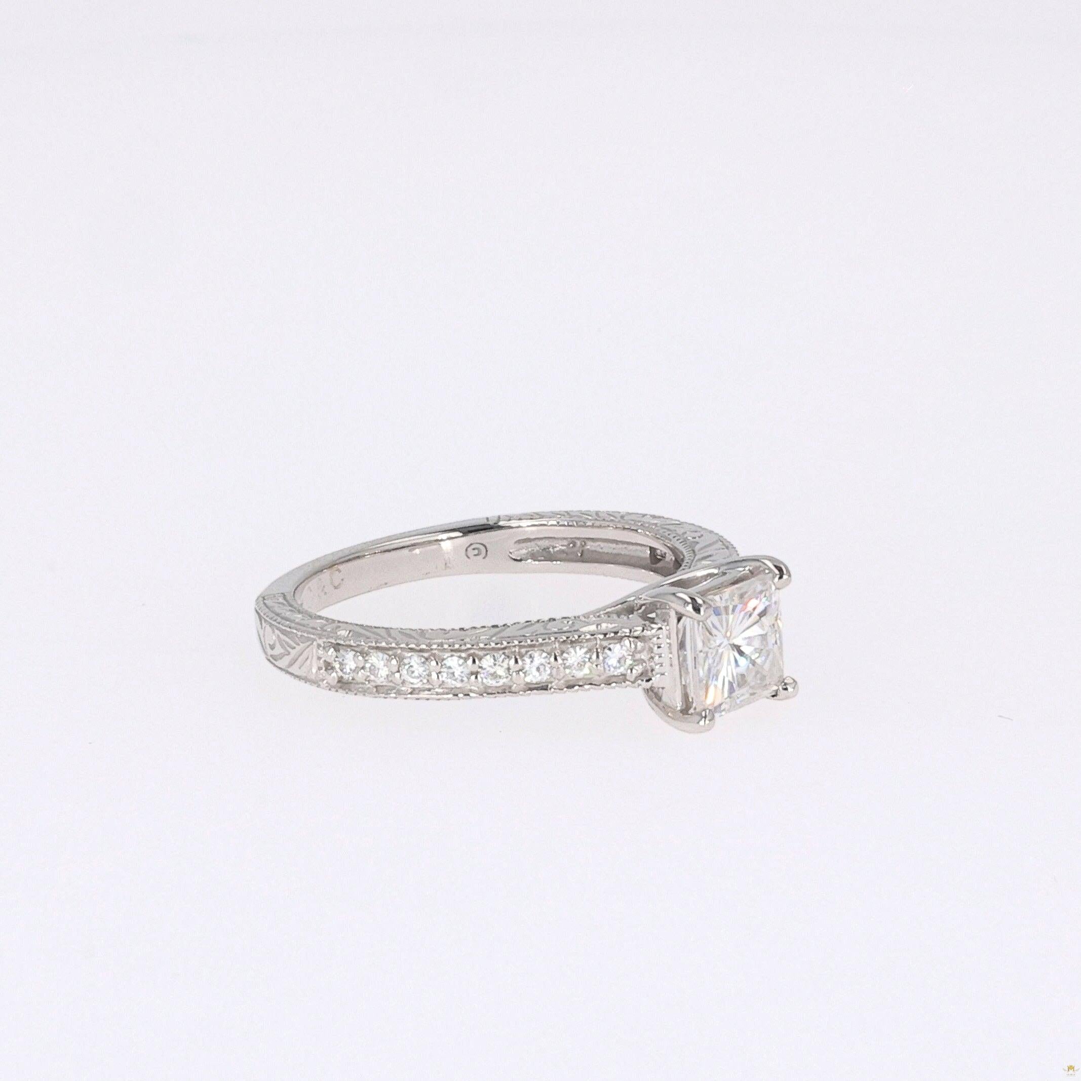 1.94 CTW   Square Near-Colorless Moissanite Side-Stone Ring in 14K White Gold