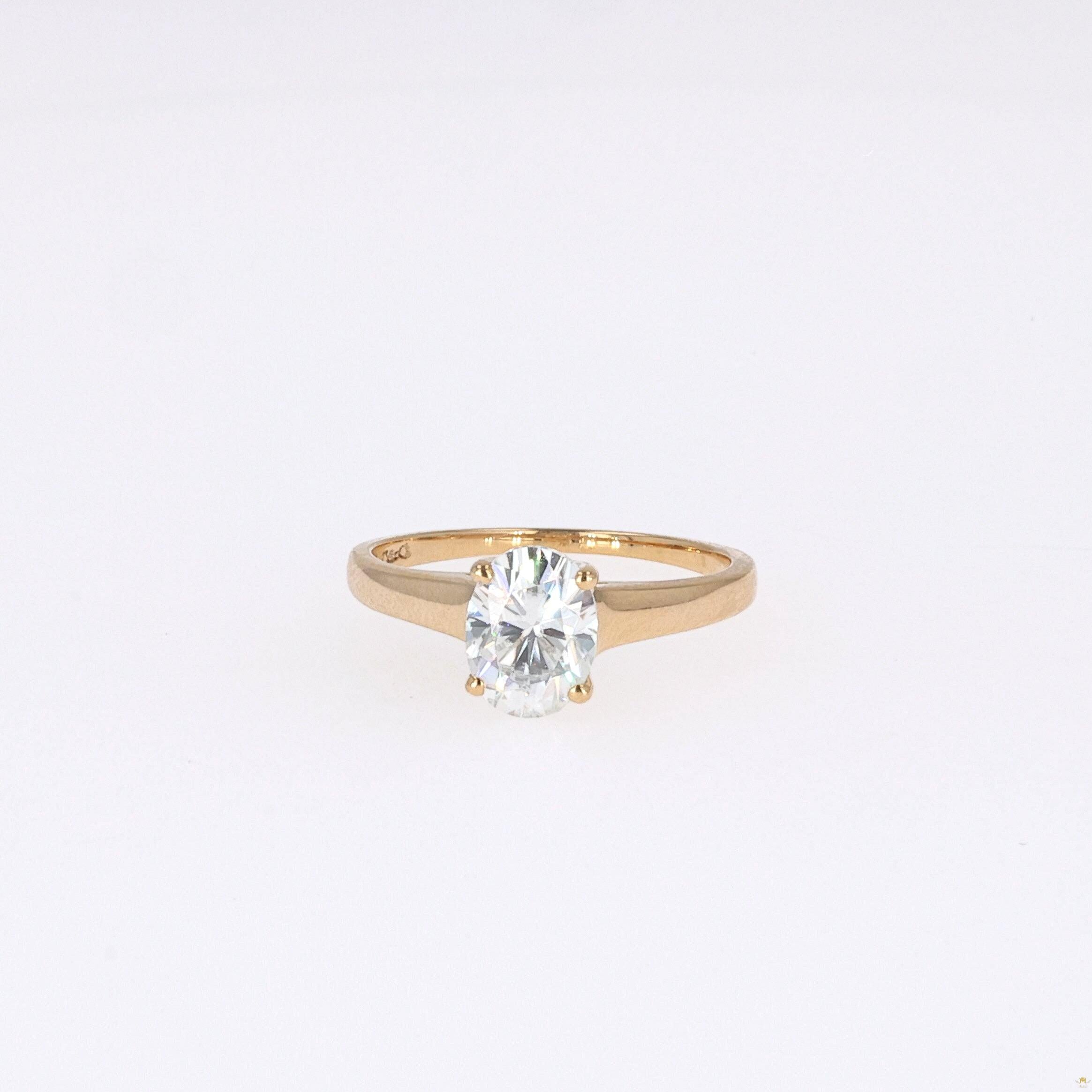 1.50 CTW   Oval Near-Colorless Moissanite Solitaire Ring in 14K Yellow Gold