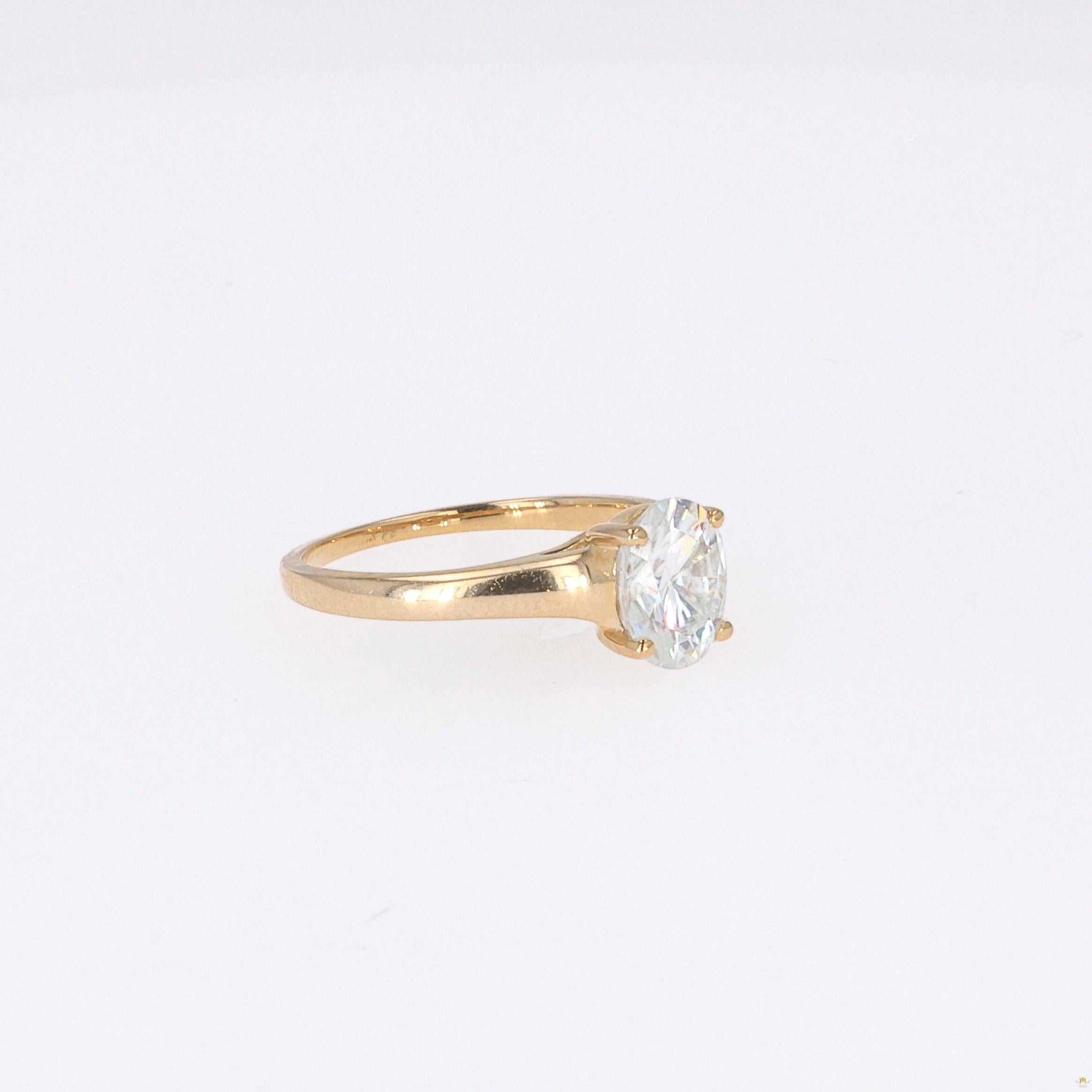 1.50 CTW   Oval Near-Colorless Moissanite Solitaire Ring in 14K Yellow Gold