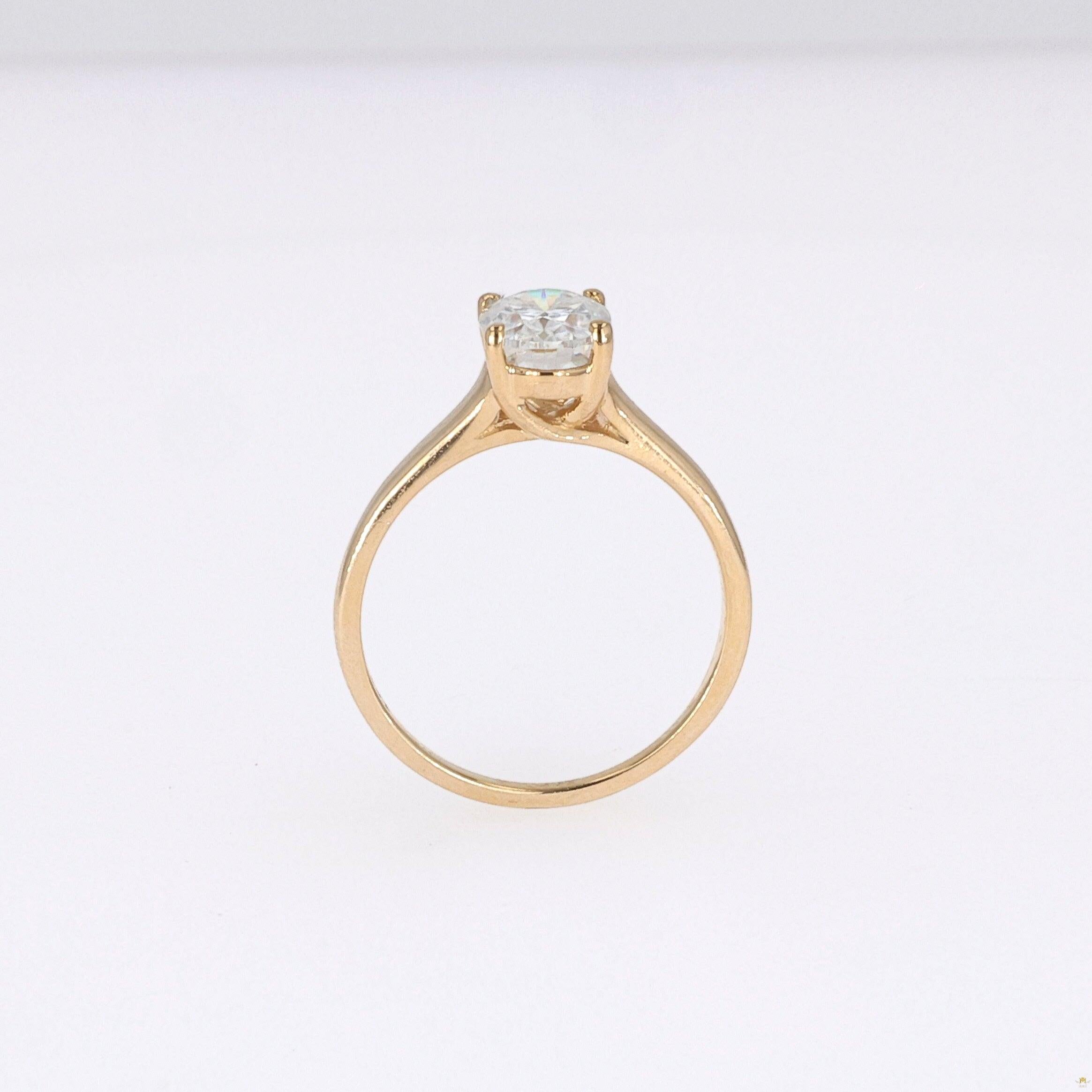 1.50 CTW   Oval Near-Colorless Moissanite Solitaire Ring in 14K Yellow Gold