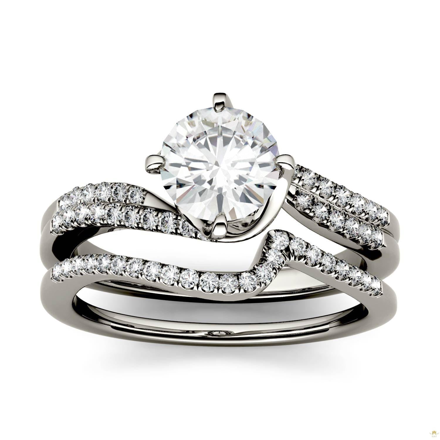 1.38 CTW   Round Moissanite Bridal Set in 14K White Gold