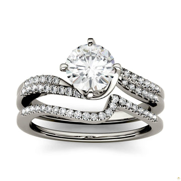 1.38 CTW   Round Moissanite Bridal Set in 14K White Gold