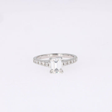 1.24 CTW   Emerald Near-Colorless Moissanite Side-Stone Ring in 14K White Gold