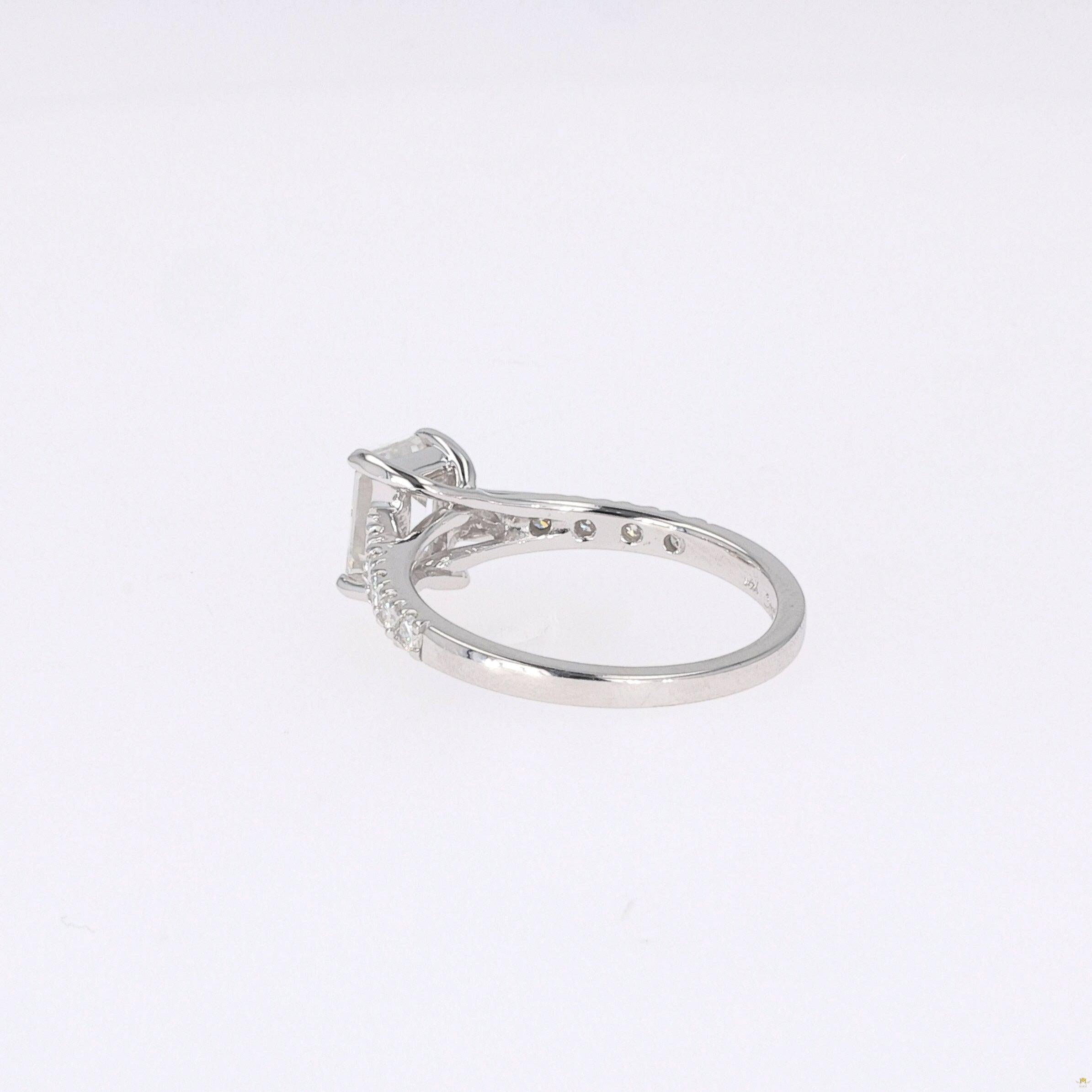 1.24 CTW   Emerald Near-Colorless Moissanite Side-Stone Ring in 14K White Gold