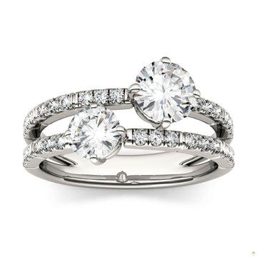 1.60 CTW   Round Moissanite Fashion Ring in 14K White Gold