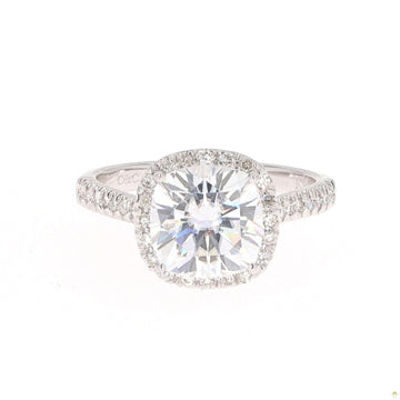 3.66 CTW   Cushion Near-Colorless Moissanite Halo with Accents Engagement Ring in Sterling Silver