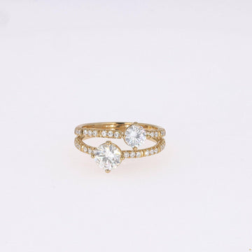 1.60 CTW   Round Near-Colorless Moissanite Two-Stone Ring in 14K Yellow Gold