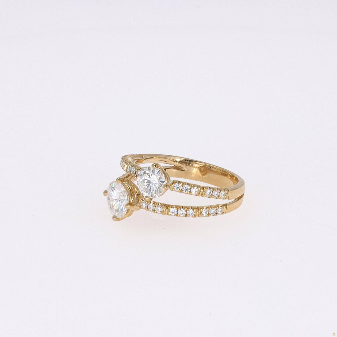 1.60 CTW   Round Near-Colorless Moissanite Two-Stone Ring in 14K Yellow Gold