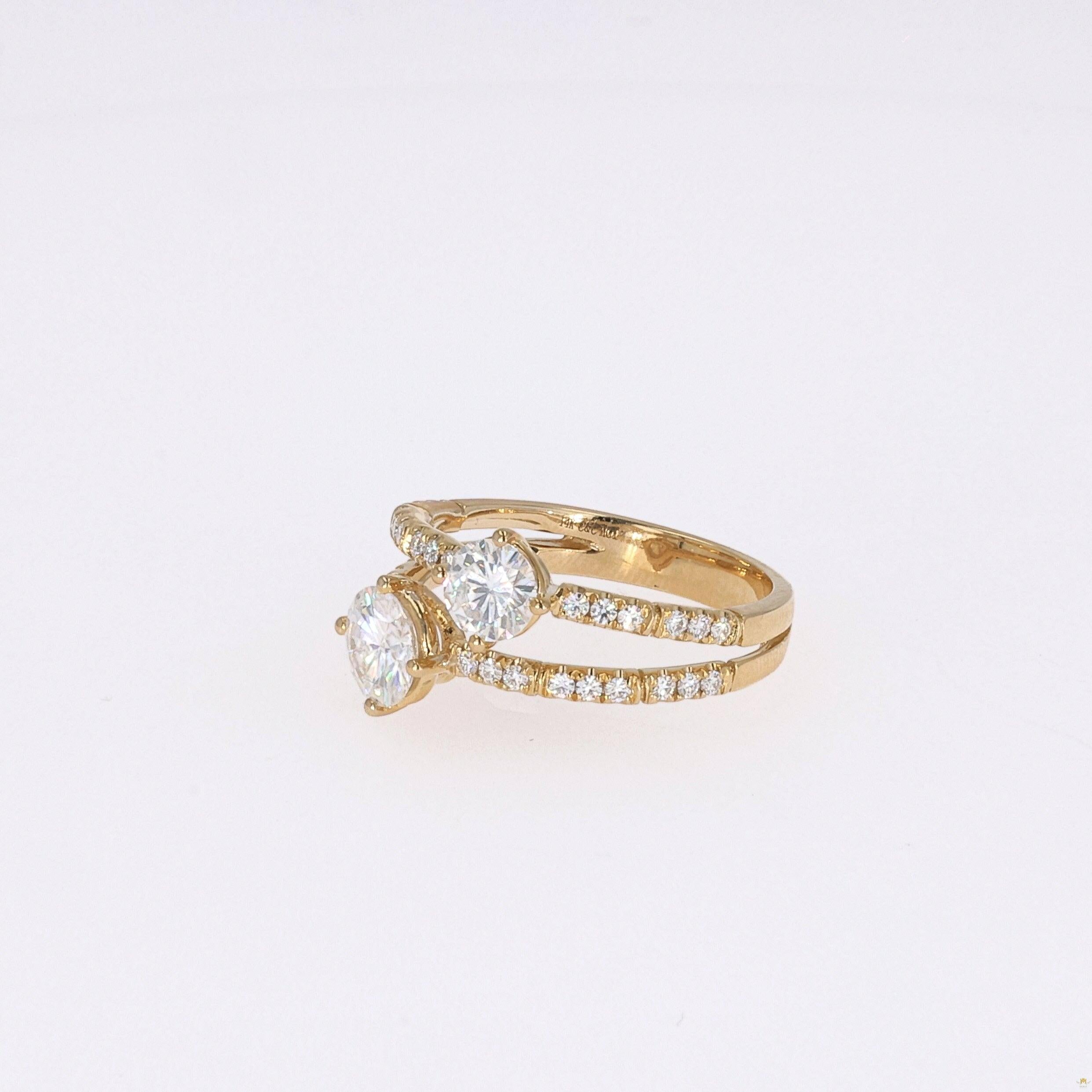 1.60 CTW   Round Near-Colorless Moissanite Two-Stone Ring in 14K Yellow Gold
