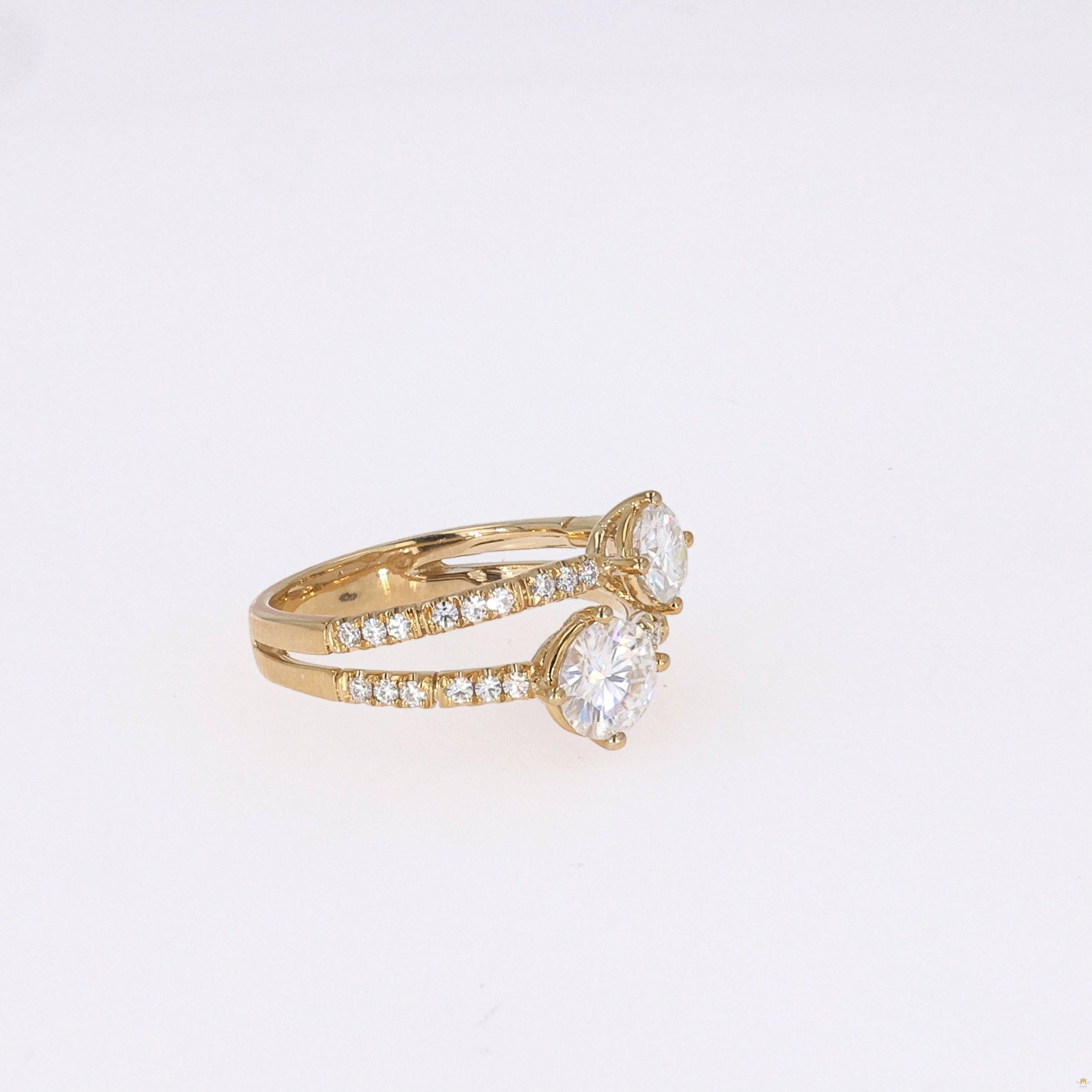 1.60 CTW   Round Near-Colorless Moissanite Two-Stone Ring in 14K Yellow Gold