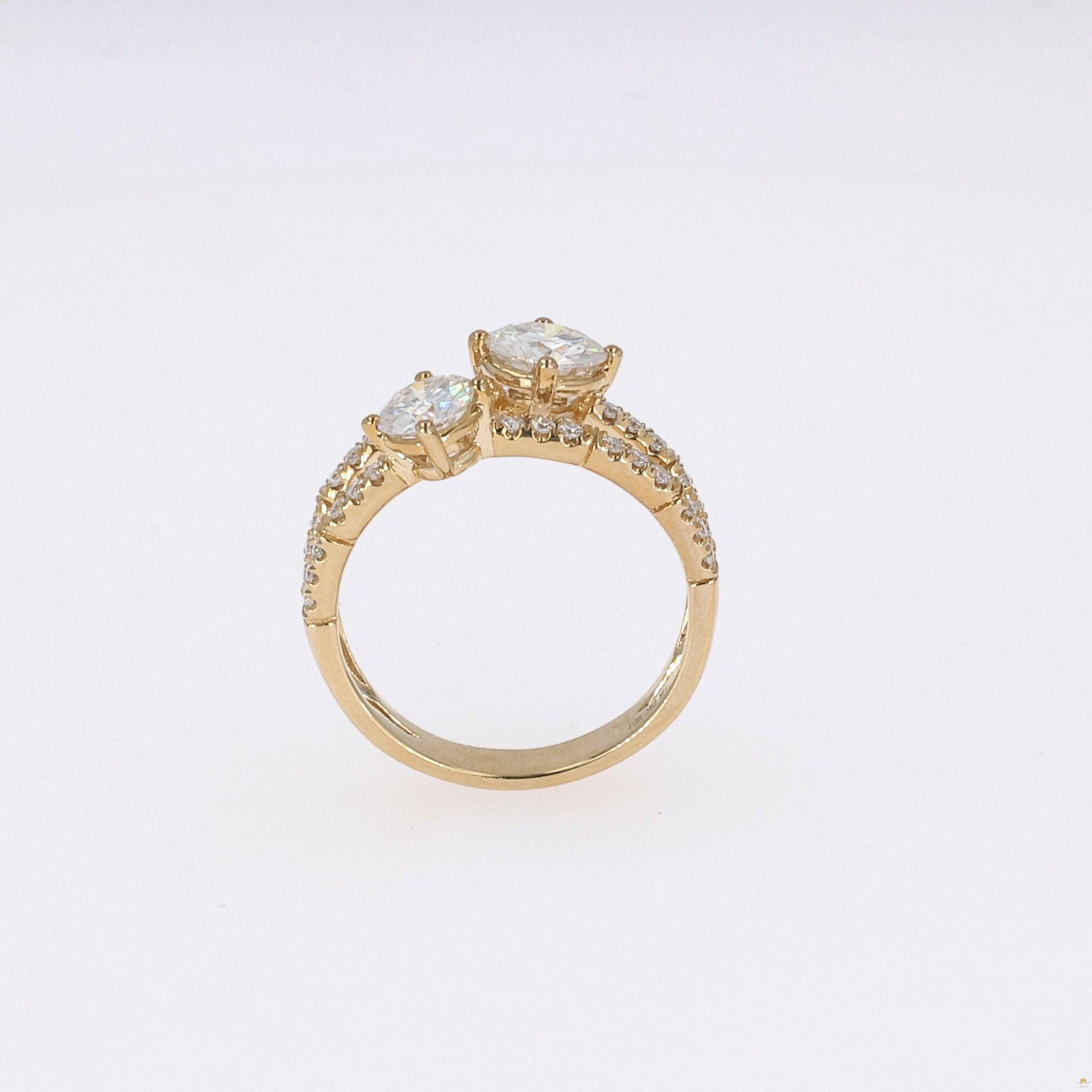 1.60 CTW   Round Near-Colorless Moissanite Two-Stone Ring in 14K Yellow Gold