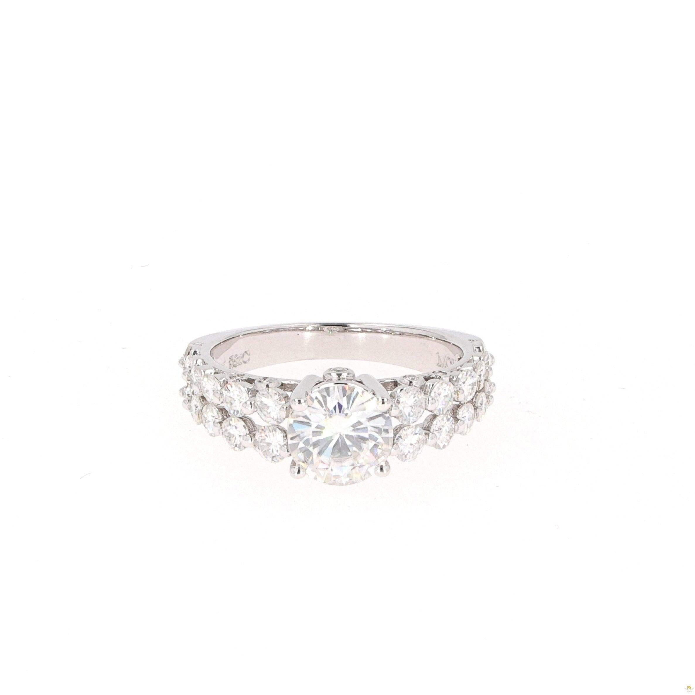 2.15 CTW   Round Near-Colorless Moissanite Two-Row Solitaire with Accents Ring in 14K White Gold